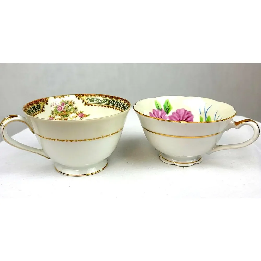VNTG Teacups Hand Painted Both Marked Occupied Japan Adline China and Usagco